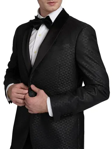 Emporio Armani Men's Tonal Check Virgin Wool-Silk Dinner Jacket - Dark Grey | Thumbnail 6 Emporio Armani Men's Tonal Check Virgin Wool-Silk Dinner Jacket - Dark Grey | Thumbnail 6