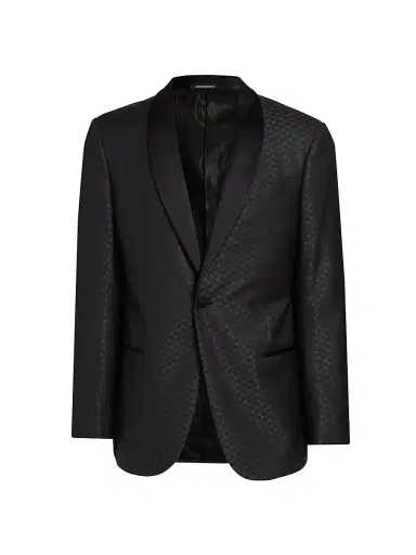 Emporio Armani Men's Tonal Check Virgin Wool-Silk Dinner Jacket - Dark Grey | Thumbnail 1 Emporio Armani Men's Tonal Check Virgin Wool-Silk Dinner Jacket - Dark Grey | Thumbnail 1