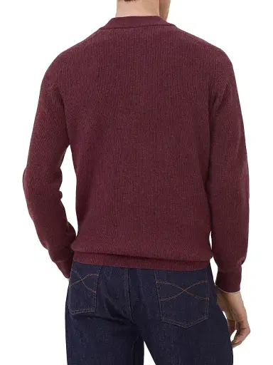 Brunello Cucinelli Men's Cashmere English Rib Sweater with Henley Collar - Amaranth Red | Thumbnail 3 Brunello Cucinelli Men's Cashmere English Rib Sweater with Henley Collar - Amaranth Red | Thumbnail 3