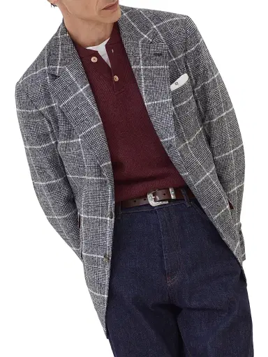 Brunello Cucinelli Men's Cashmere English Rib Sweater with Henley Collar - Amaranth Red | Thumbnail 5 Brunello Cucinelli Men's Cashmere English Rib Sweater with Henley Collar - Amaranth Red | Thumbnail 5