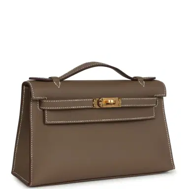 HERMÈS Hermes Kelly Pochette Etoupe Swift Gold Hardware | Thumbnail 2 HERMÈS Hermes Kelly Pochette Etoupe Swift Gold Hardware | Thumbnail 2