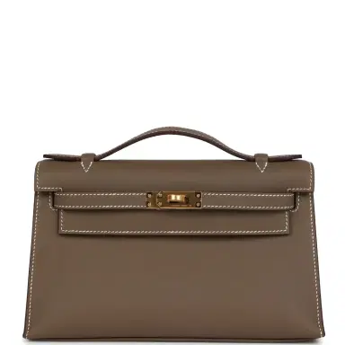 HERMÈS Hermes Kelly Pochette Etoupe Swift Gold Hardware | Thumbnail 1 HERMÈS Hermes Kelly Pochette Etoupe Swift Gold Hardware | Thumbnail 1