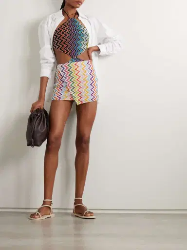 Missoni Striped Metallic Crochet-knit Wrap-effect Shorts | Thumbnail 2 Missoni Striped Metallic Crochet-knit Wrap-effect Shorts | Thumbnail 2