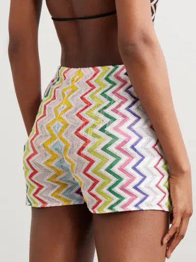 Missoni Striped Metallic Crochet-knit Wrap-effect Shorts | Thumbnail 3 Missoni Striped Metallic Crochet-knit Wrap-effect Shorts | Thumbnail 3