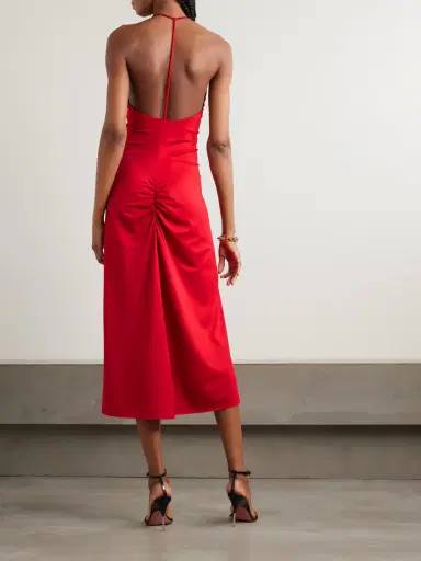 Victoria Beckham Cutout Ruched Satin-jersey Midi Dress | Thumbnail 3 Victoria Beckham Cutout Ruched Satin-jersey Midi Dress | Thumbnail 3
