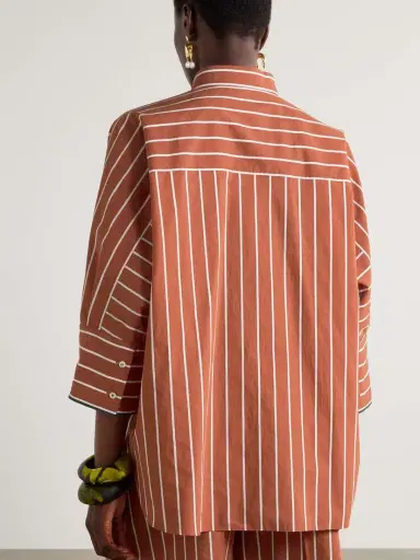 Brunello Cucinelli Bead-embellished Striped Cotton-blend Poplin Shirt | Thumbnail 3 Brunello Cucinelli Bead-embellished Striped Cotton-blend Poplin Shirt | Thumbnail 3