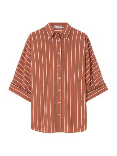 Brunello Cucinelli Bead-embellished Striped Cotton-blend Poplin Shirt | Thumbnail 1 Brunello Cucinelli Bead-embellished Striped Cotton-blend Poplin Shirt | Thumbnail 1