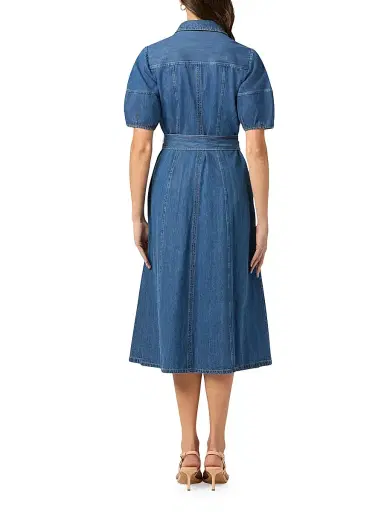 Shoshanna Women's Mara Puff-Sleeve Denim Midi-Shirtdress - Washed Denim | Thumbnail 3 Shoshanna Women's Mara Puff-Sleeve Denim Midi-Shirtdress - Washed Denim | Thumbnail 3