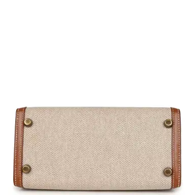 HERMÈS Vintage Hermes Kelly Sellier 20 Gold Courchevel and Ecru-Beige Toile H Canvas Gold Hardware | Thumbnail 5 HERMÈS Vintage Hermes Kelly Sellier 20 Gold Courchevel and Ecru-Beige Toile H Canvas Gold Hardware | Thumbnail 5