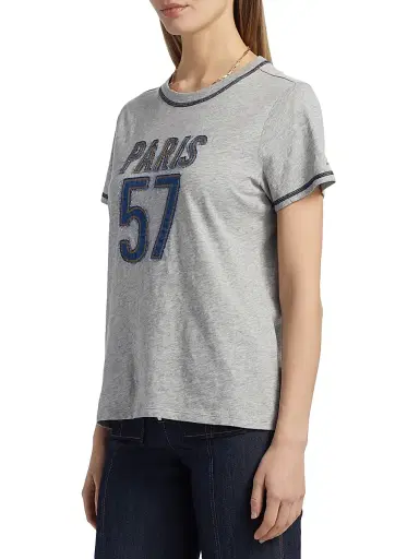 Cinq à Sept Women's Trapunto Heathered Cotton T-Shirt - Heather Grey - Size Large | Thumbnail 4 Cinq à Sept Women's Trapunto Heathered Cotton T-Shirt - Heather Grey - Size Large | Thumbnail 4