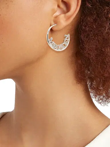 McQueen Women's Silvertone & Glass Crystal Logo Hoop Earrings - Silver Grey | Thumbnail 2 McQueen Women's Silvertone & Glass Crystal Logo Hoop Earrings - Silver Grey | Thumbnail 2