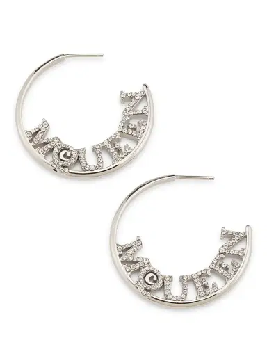 McQueen Women's Silvertone & Glass Crystal Logo Hoop Earrings - Silver Grey | Thumbnail 1 McQueen Women's Silvertone & Glass Crystal Logo Hoop Earrings - Silver Grey | Thumbnail 1