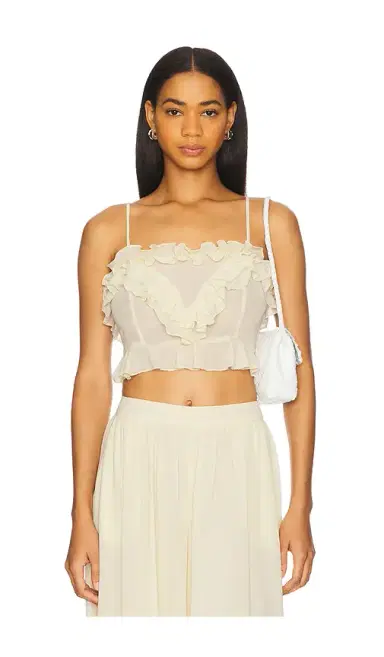 Bardot Alira Frill Detail Crop Top | Thumbnail 1 Bardot Alira Frill Detail Crop Top | Thumbnail 1