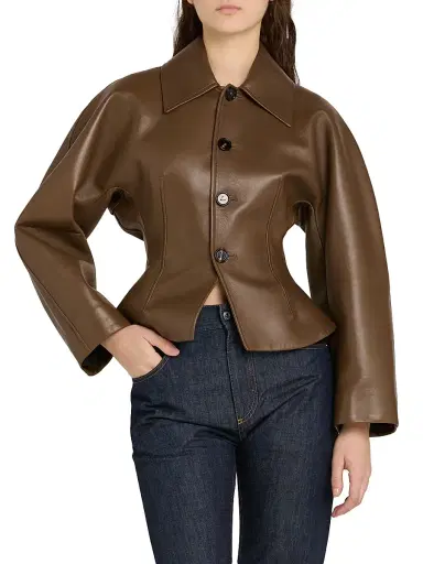 Bottega Veneta Women's Sculpted Leather Jacket - Dark Moss - Size 6 | Thumbnail 3 Bottega Veneta Women's Sculpted Leather Jacket - Dark Moss - Size 6 | Thumbnail 3