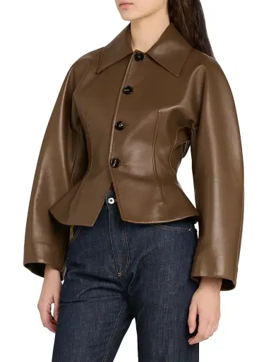 Bottega Veneta Women's Sculpted Leather Jacket - Dark Moss - Size 6 | Thumbnail 4 Bottega Veneta Women's Sculpted Leather Jacket - Dark Moss - Size 6 | Thumbnail 4