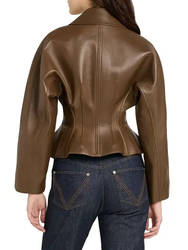 Bottega Veneta Women's Sculpted Leather Jacket - Dark Moss - Size 6 | Thumbnail 5 Bottega Veneta Women's Sculpted Leather Jacket - Dark Moss - Size 6 | Thumbnail 5