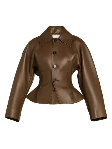 Bottega Veneta Women's Sculpted Leather Jacket - Dark Moss - Size 6 | Thumbnail 1 Bottega Veneta Women's Sculpted Leather Jacket - Dark Moss - Size 6 | Thumbnail 1