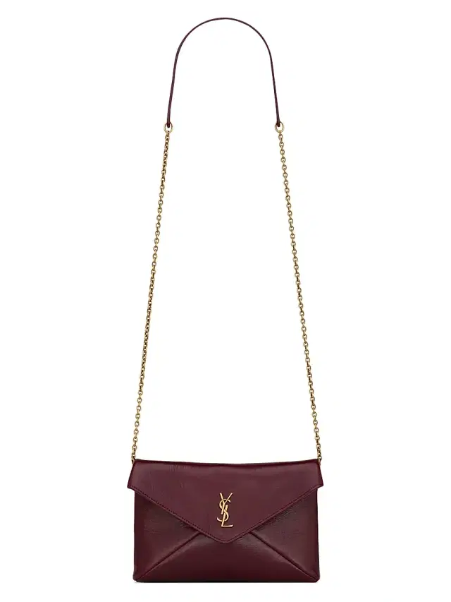 Women's Cassandre Chain Pouch in Shiny Leather - Dark Ruby Women's Cassandre Chain Pouch in Shiny Leather - Dark Ruby