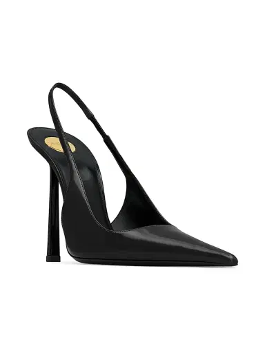 Saint Laurent Women's Vendome Slingback Pumps in Glazed Leather - Black | Thumbnail 2 Saint Laurent Women's Vendome Slingback Pumps in Glazed Leather - Black | Thumbnail 2