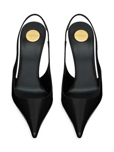 Saint Laurent Women's Vendome Slingback Pumps in Glazed Leather - Black | Thumbnail 3 Saint Laurent Women's Vendome Slingback Pumps in Glazed Leather - Black | Thumbnail 3