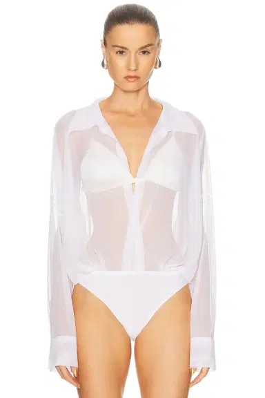 Norma Kamali Super Oversized Boyfriend Shirt Bodysuit | Thumbnail 2 Norma Kamali Super Oversized Boyfriend Shirt Bodysuit | Thumbnail 2