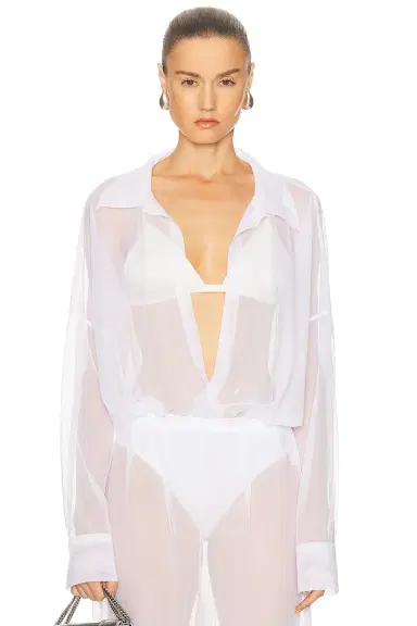 Norma Kamali Super Oversized Boyfriend Shirt Bodysuit | Thumbnail 1 Norma Kamali Super Oversized Boyfriend Shirt Bodysuit | Thumbnail 1