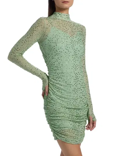 Mariandree Gaitan Women's Claudia Ress Embellished Ruched Minidress - Mint - Size Large | Thumbnail 4 Mariandree Gaitan Women's Claudia Ress Embellished Ruched Minidress - Mint - Size Large | Thumbnail 4