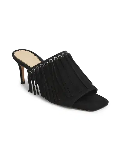 Cinq à Sept Women's Sabrina 0MM Fringed Suede Sandals - Black | Thumbnail 2 Cinq à Sept Women's Sabrina 0MM Fringed Suede Sandals - Black | Thumbnail 2