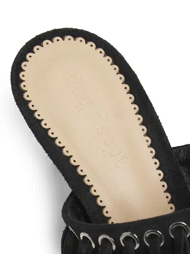 Cinq à Sept Women's Sabrina 0MM Fringed Suede Sandals - Black | Thumbnail 6 Cinq à Sept Women's Sabrina 0MM Fringed Suede Sandals - Black | Thumbnail 6