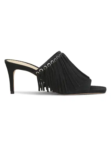 Cinq à Sept Women's Sabrina 0MM Fringed Suede Sandals - Black | Thumbnail 1 Cinq à Sept Women's Sabrina 0MM Fringed Suede Sandals - Black | Thumbnail 1