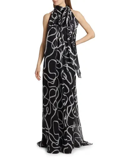 Halston Women's Lyle Swirl Chiffon Gown | Thumbnail 3 Halston Women's Lyle Swirl Chiffon Gown | Thumbnail 3