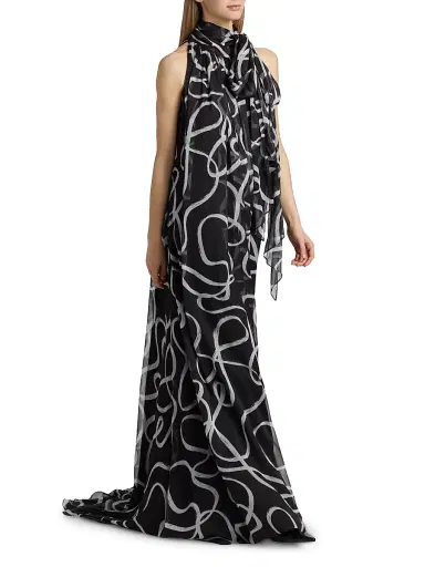 Halston Women's Lyle Swirl Chiffon Gown | Thumbnail 4 Halston Women's Lyle Swirl Chiffon Gown | Thumbnail 4