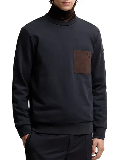 Moncler Men's Sweatshirt in Cotton & Cashmere - Navy Blue | Thumbnail 2 Moncler Men's Sweatshirt in Cotton & Cashmere - Navy Blue | Thumbnail 2