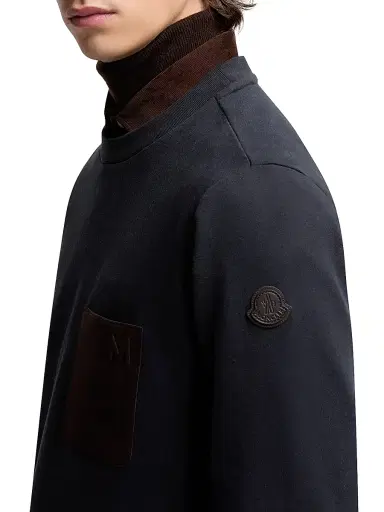 Moncler Men's Sweatshirt in Cotton & Cashmere - Navy Blue | Thumbnail 4 Moncler Men's Sweatshirt in Cotton & Cashmere - Navy Blue | Thumbnail 4