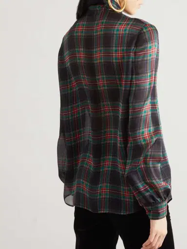 Saint Laurent Pussy-bow Checked Silk-chiffon Blouse | Thumbnail 4 Saint Laurent Pussy-bow Checked Silk-chiffon Blouse | Thumbnail 4