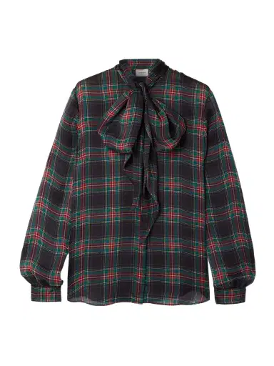Saint Laurent Pussy-bow Checked Silk-chiffon Blouse | Thumbnail 1 Saint Laurent Pussy-bow Checked Silk-chiffon Blouse | Thumbnail 1