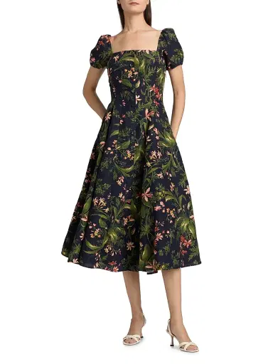 PAIGE Women's Lindi Silk-Linen Midi-Dress - Dark Navy Multi | Thumbnail 2 PAIGE Women's Lindi Silk-Linen Midi-Dress - Dark Navy Multi | Thumbnail 2