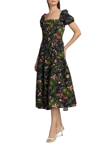 PAIGE Women's Lindi Silk-Linen Midi-Dress - Dark Navy Multi | Thumbnail 4 PAIGE Women's Lindi Silk-Linen Midi-Dress - Dark Navy Multi | Thumbnail 4