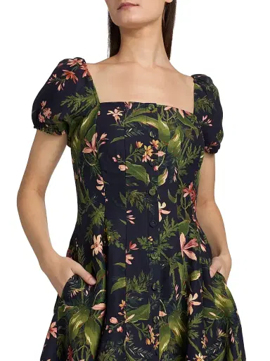 PAIGE Women's Lindi Silk-Linen Midi-Dress - Dark Navy Multi | Thumbnail 6 PAIGE Women's Lindi Silk-Linen Midi-Dress - Dark Navy Multi | Thumbnail 6