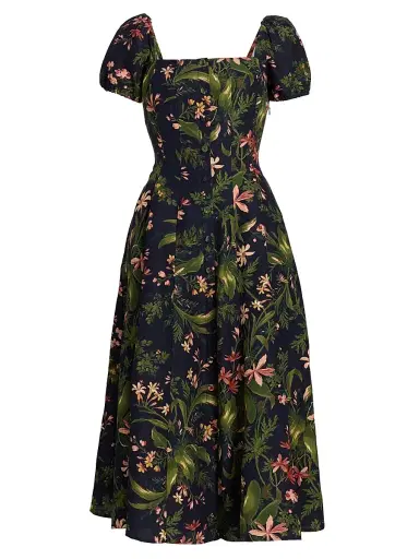 PAIGE Women's Lindi Silk-Linen Midi-Dress - Dark Navy Multi | Thumbnail 1 PAIGE Women's Lindi Silk-Linen Midi-Dress - Dark Navy Multi | Thumbnail 1