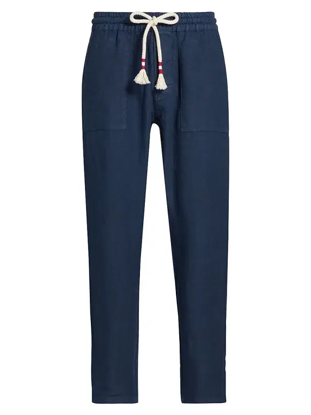 Men's Solid Drawstring Lounge Linen Pants - Blue Navy Men's Solid Drawstring Lounge Linen Pants - Blue Navy