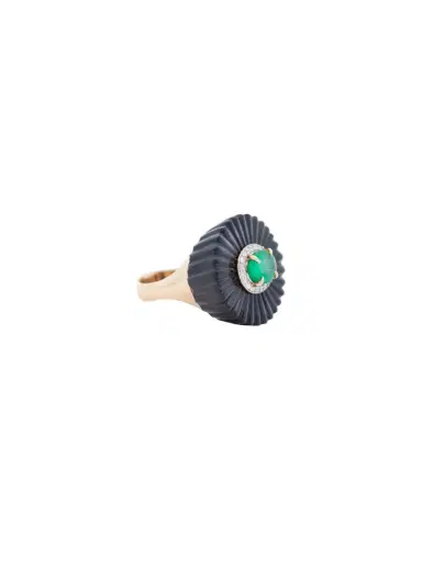 Wish Fine Jewelry 18.65ct Diamond Emerald Onyx 18K Gold Flower Cocktail Ring | Thumbnail 2 Wish Fine Jewelry 18.65ct Diamond Emerald Onyx 18K Gold Flower Cocktail Ring | Thumbnail 2