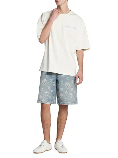 McQueen Men's Logo Cotton Crewneck T-Shirt - Pale Blue | Thumbnail 2 McQueen Men's Logo Cotton Crewneck T-Shirt - Pale Blue | Thumbnail 2