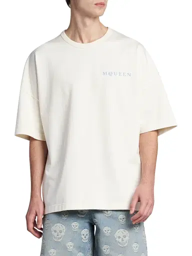 McQueen Men's Logo Cotton Crewneck T-Shirt - Pale Blue | Thumbnail 3 McQueen Men's Logo Cotton Crewneck T-Shirt - Pale Blue | Thumbnail 3