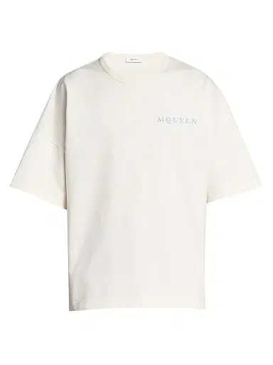 McQueen Men's Logo Cotton Crewneck T-Shirt - Pale Blue | Thumbnail 1 McQueen Men's Logo Cotton Crewneck T-Shirt - Pale Blue | Thumbnail 1