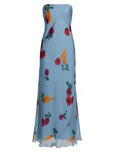 Staud Women's Cassie Chiffon Strapless Maxi Dress - Farmers Market Slate - Size 14 | Thumbnail 1 Staud Women's Cassie Chiffon Strapless Maxi Dress - Farmers Market Slate - Size 14 | Thumbnail 1