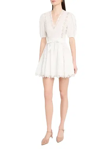 Ulla Johnson Women's Camila Lace-Trim Cotton A-Line Minidress - White | Thumbnail 2 Ulla Johnson Women's Camila Lace-Trim Cotton A-Line Minidress - White | Thumbnail 2