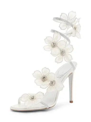 René Caovilla Women's Cleo 5MM Crystal-Embellished Floral Satin Sandals - Satin Crystal Cream | Thumbnail 2 René Caovilla Women's Cleo 5MM Crystal-Embellished Floral Satin Sandals - Satin Crystal Cream | Thumbnail 2