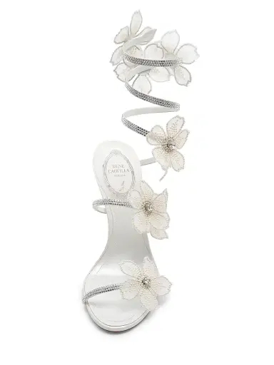 René Caovilla Women's Cleo 5MM Crystal-Embellished Floral Satin Sandals - Satin Crystal Cream | Thumbnail 4 René Caovilla Women's Cleo 5MM Crystal-Embellished Floral Satin Sandals - Satin Crystal Cream | Thumbnail 4