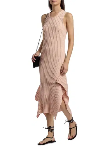 Stella McCartney Women's Textured Knit Cotton Midi-Dress - Powder Pink | Thumbnail 2 Stella McCartney Women's Textured Knit Cotton Midi-Dress - Powder Pink | Thumbnail 2